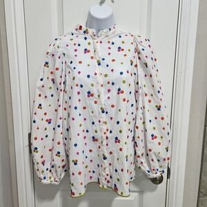 VILAGALLO 100% Cotton Shirt‎ Floral Embroidered Blouse Womens Sz M  44  Portugal
